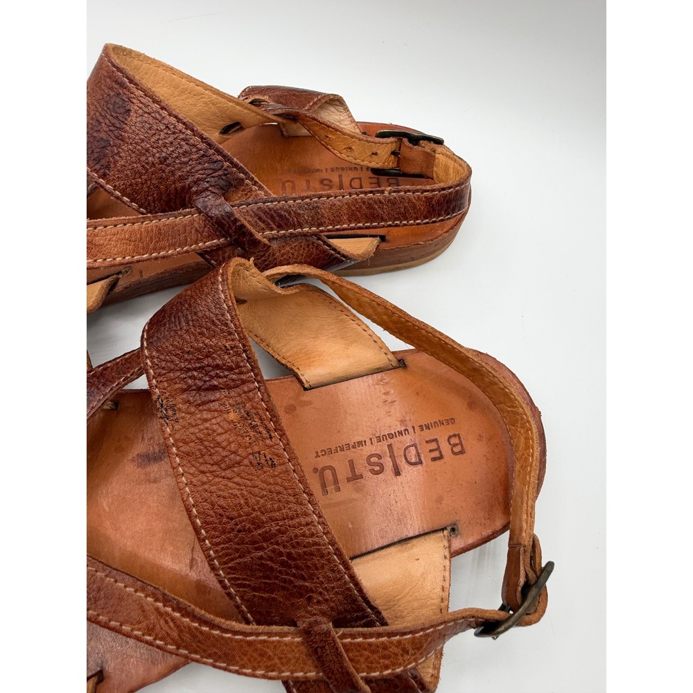 Bed Stu Women 11 Brown Manati II Leather Strappy Toe Loop Sandal Boho Artisan - Picture 4 of 7